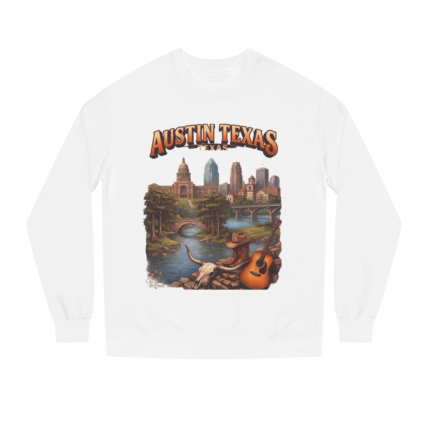 Austin Texas Sweatshirt — Vintage Cityscape & Guitar Crewneck