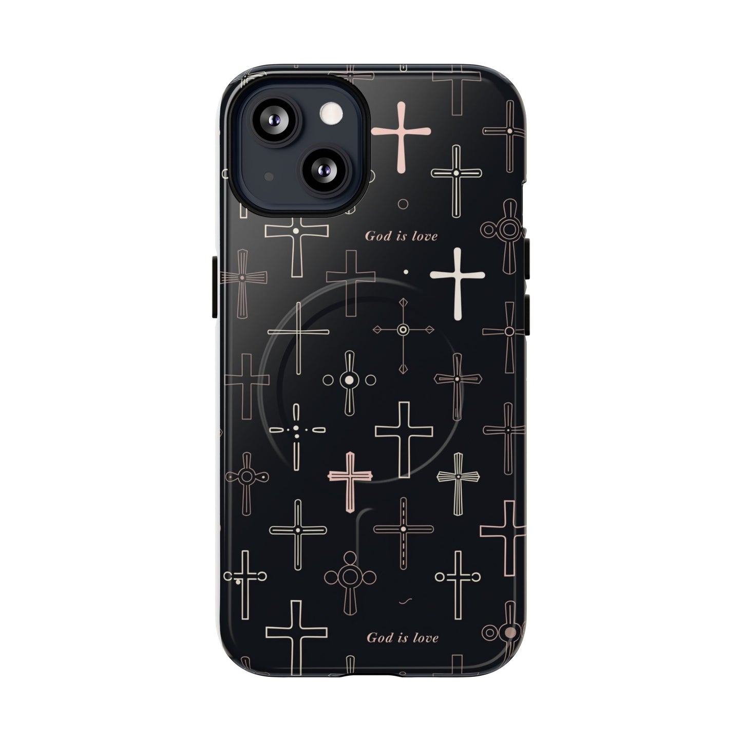 Magnetic Phone Case — Black Cross Pattern with "God is love"