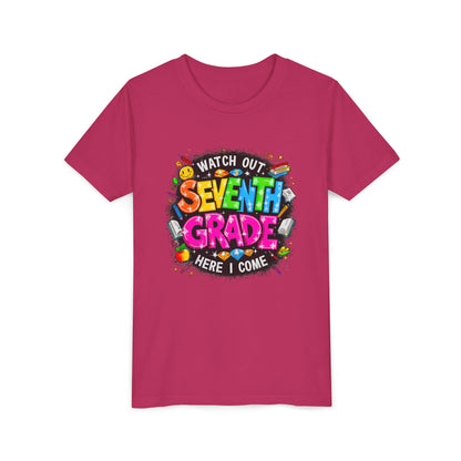 Seventh Grade Kids T‑Shirt — "Watch Out Seventh Grade Here I Come" Back‑to‑School Tee