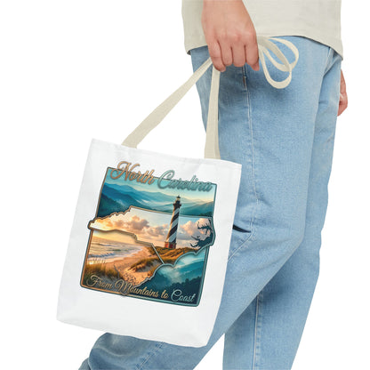 North Carolina Lighthouse Tote Bag — "From Mountains to Coast" Scenic Beach Tote