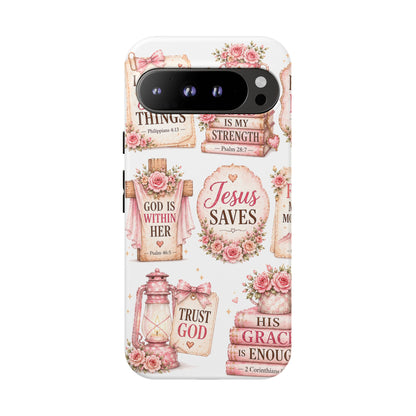 Faith Phone Case — 'Jesus Saves' Floral Christian Scripture iPhone Case