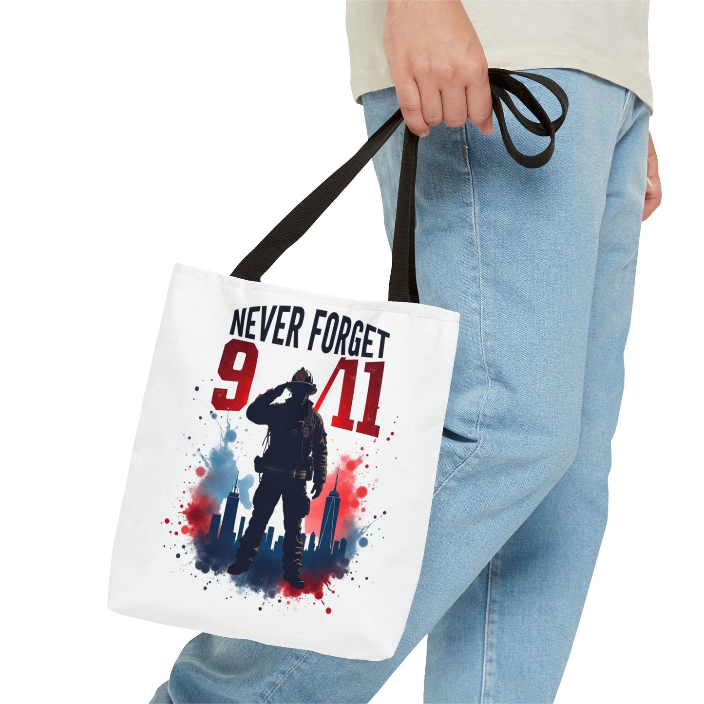 Never Forget 9/11 Tribute Tote Bag — Memorial Patriotic Canvas Carryall