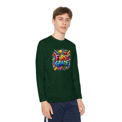 First Grade Youth Long Sleeve Tee — Colorful Back-to-School Shirt