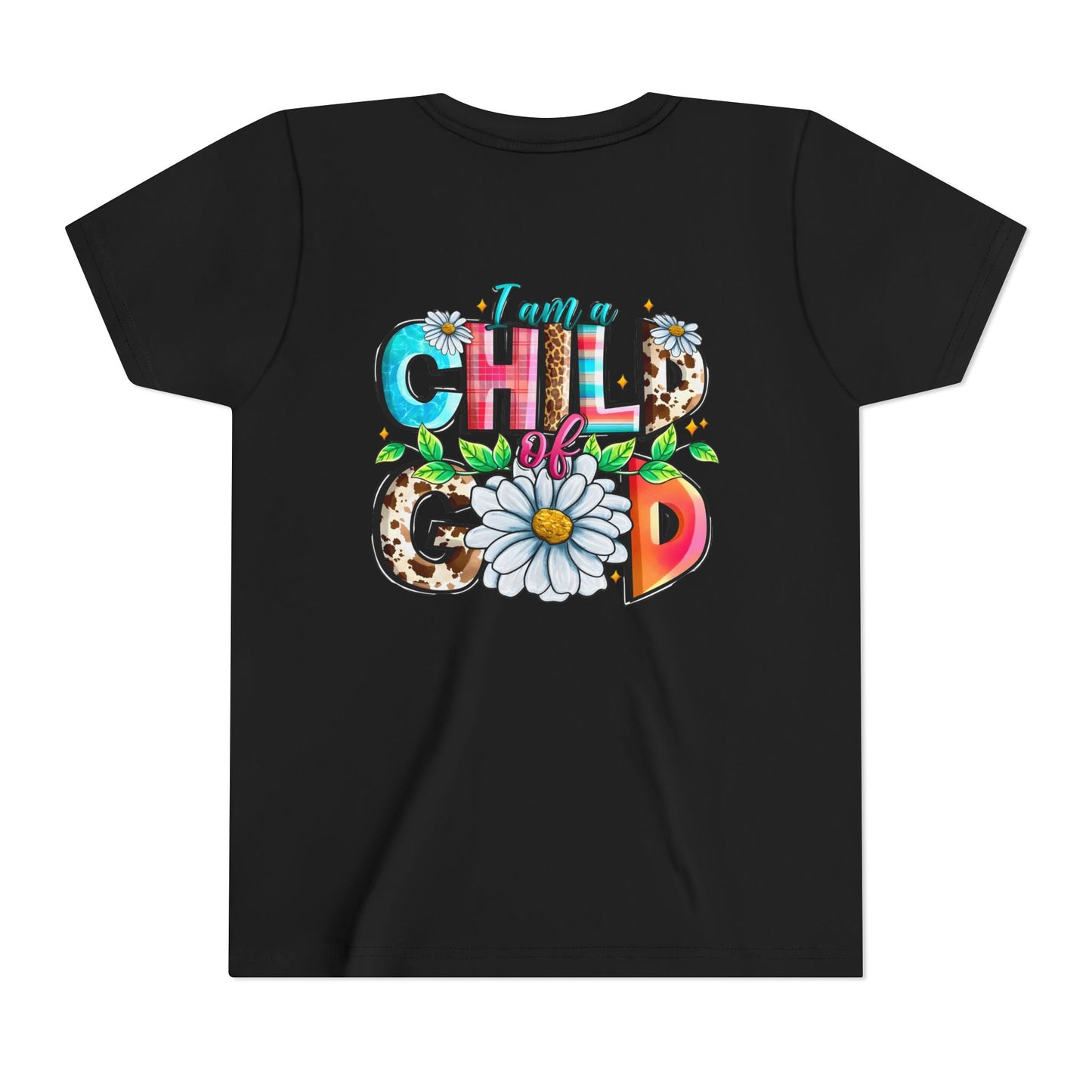 Youth Tee — "I Am a Child of God" Floral Christian Graphic