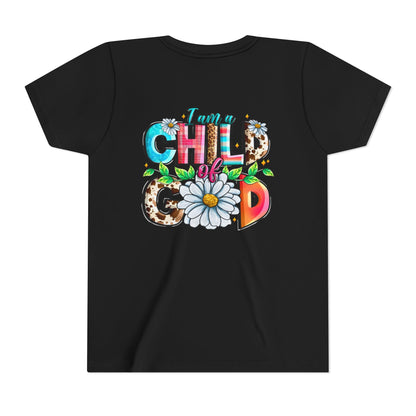 Youth Tee — "I Am a Child of God" Floral Christian Graphic