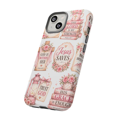 Faith Phone Case — 'Jesus Saves' Floral Christian Scripture iPhone Case