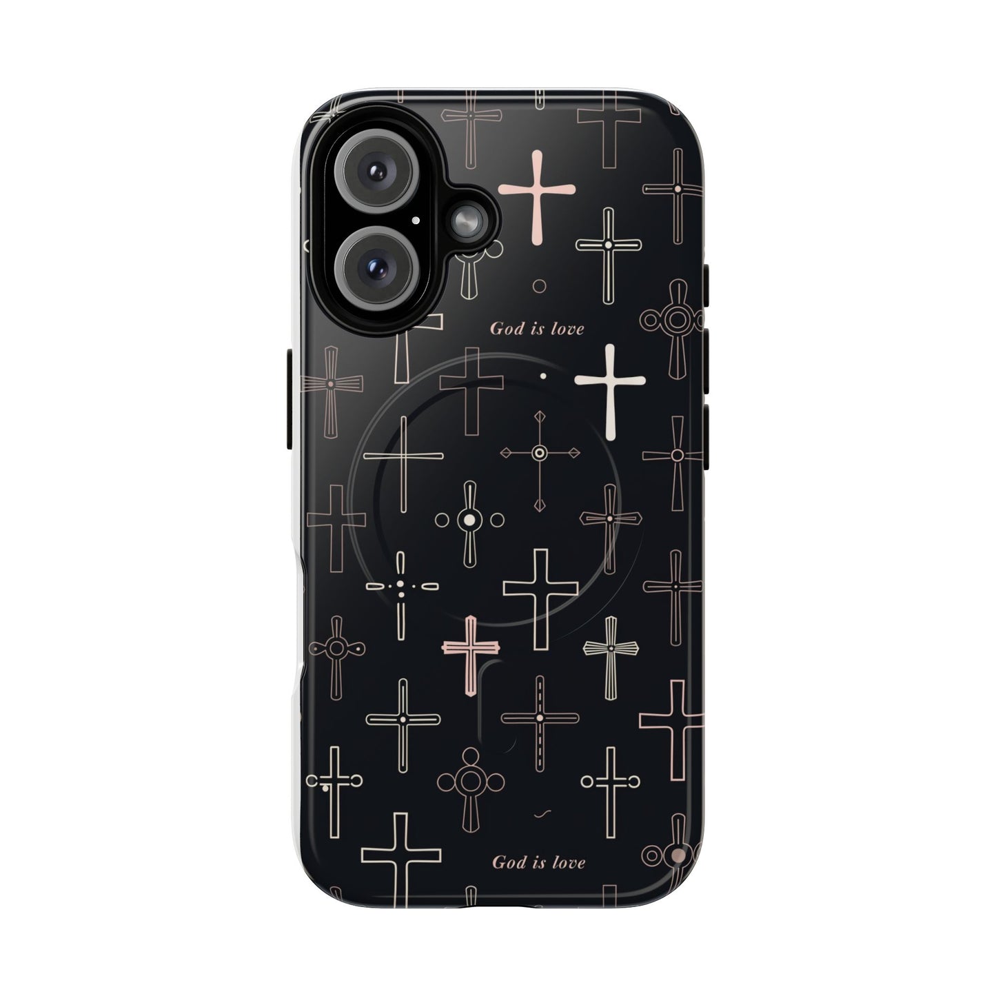 Magnetic Phone Case — Black Cross Pattern with "God is love"