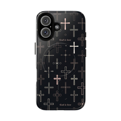 Magnetic Phone Case — Black Cross Pattern with "God is love"
