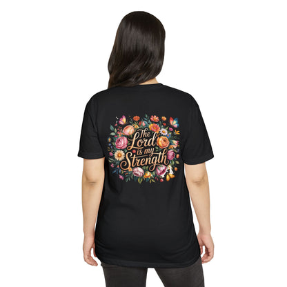 Christian T-Shirt — "The Lord Is My Strength" Floral Faith Tee