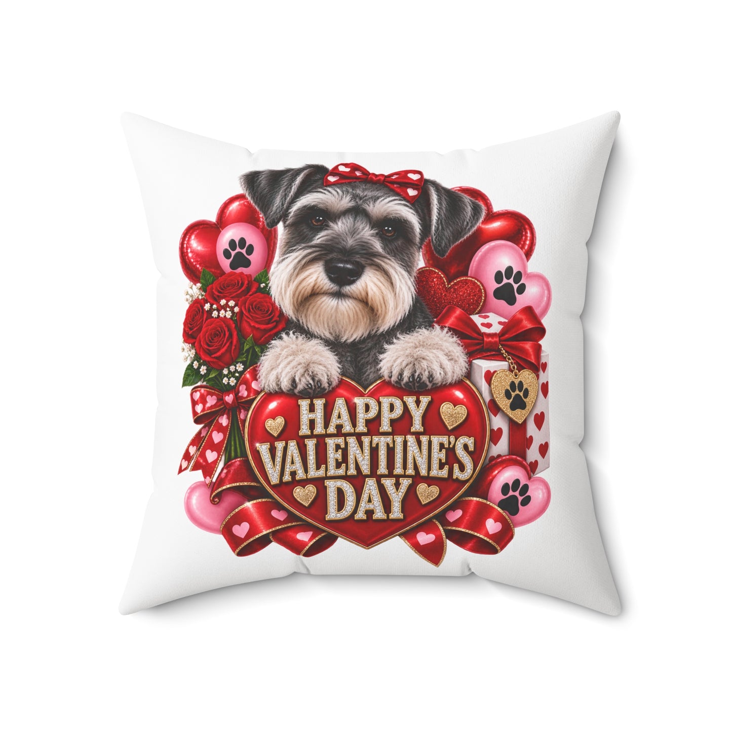 Valentine's Day Schnauzer Pillow — "Happy Valentine’s Day" Decorative Throw Pillow