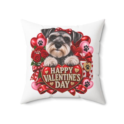 Valentine's Day Schnauzer Pillow — "Happy Valentine’s Day" Decorative Throw Pillow