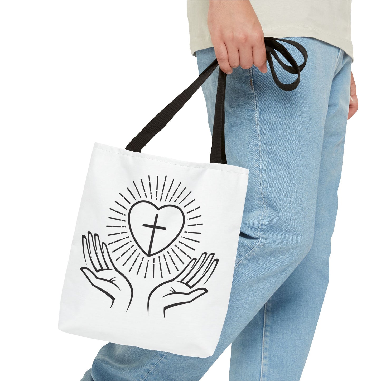 Christian Prayer Tote Bag — Heart & Cross Design
