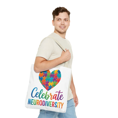 Celebrate Neurodiversity Tote Bag – Rainbow Puzzle Heart Awareness Tote