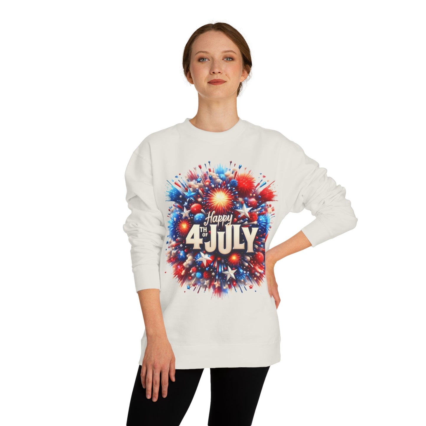 4th of July Fireworks Sweatshirt — "Happy 4th of July" Patriotic Crewneck