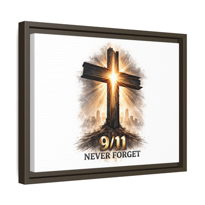 9/11 Never Forget Framed Canvas Wall Art — Memorial Cross Tribute