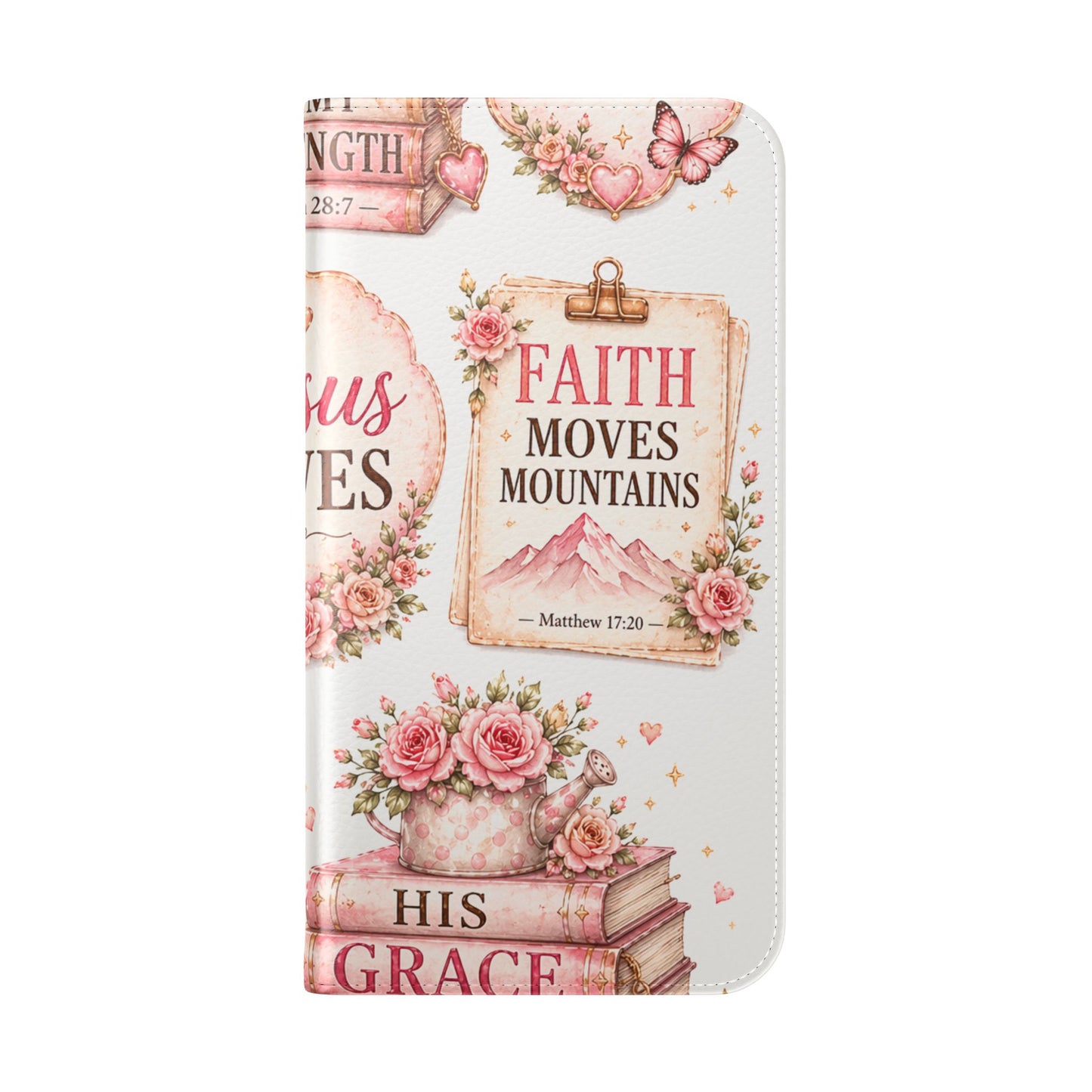 Christian Floral Phone Flip Case — "Jesus Saves" & Inspirational Scripture Wallet Cover