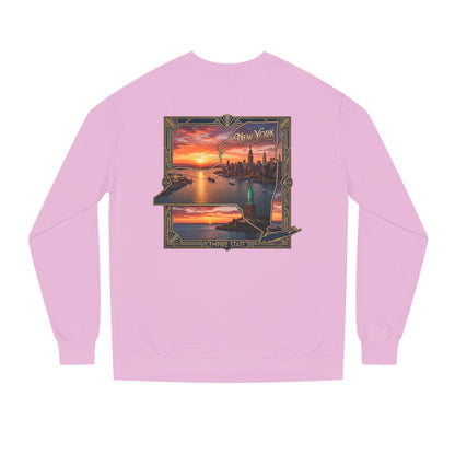 New York Sunset Crewneck Sweatshirt — Statue of Liberty Skyline Graphic