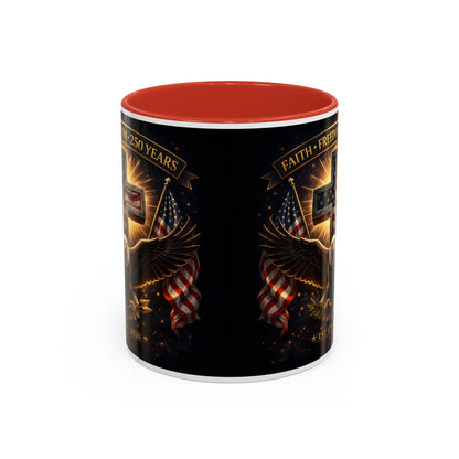 Patriotic Faith & Freedom Accent Coffee Mug — Eagle, Cross & American Flag (1776–2026)