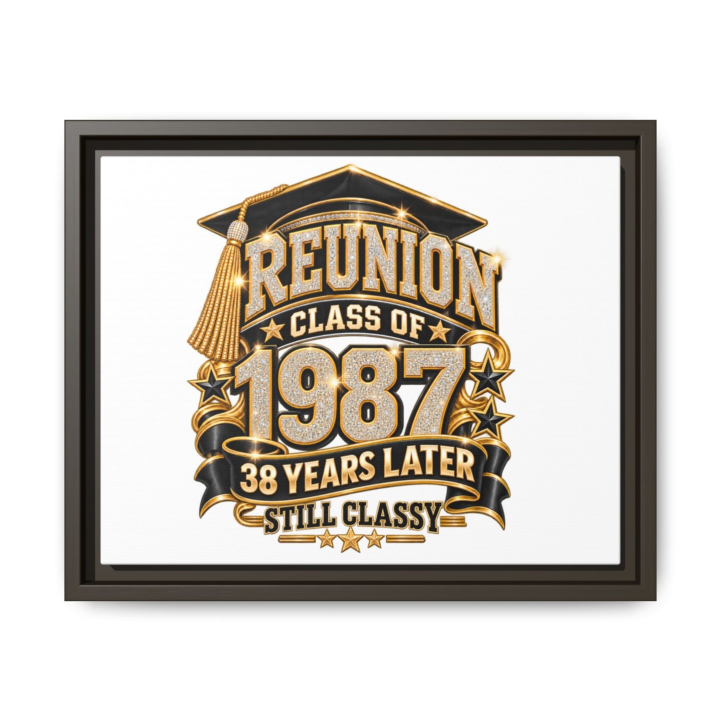 Class of 1987 Reunion Canvas Print — "38 Years Later Still Classy" Framed Art