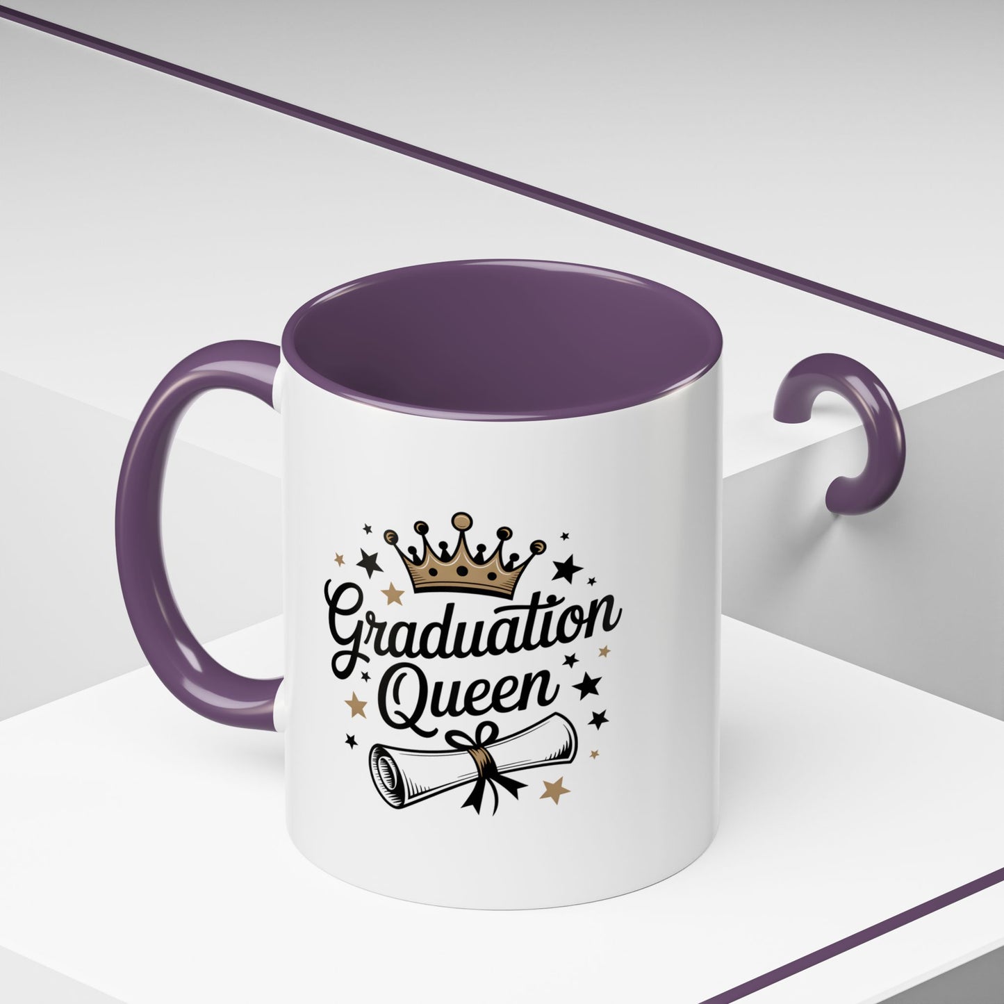 Graduation Queen Accent Coffee Mug — 11/15oz Ceramic Gift with Crown & Diploma Design