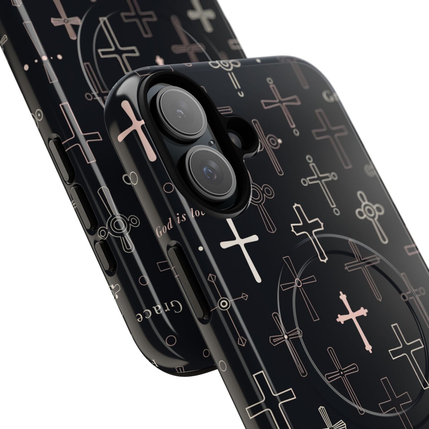 Magnetic Phone Case — Black Crosses "Grace" Protective Cover