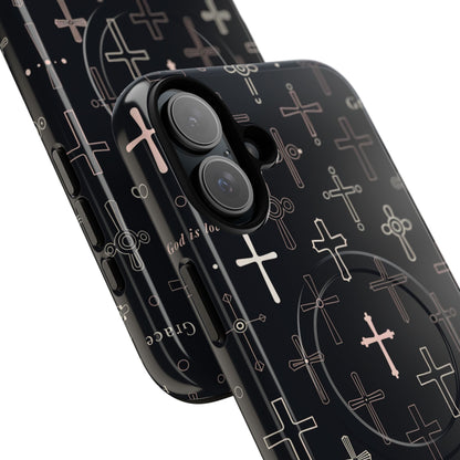 Magnetic Phone Case — Black Crosses "Grace" Protective Cover