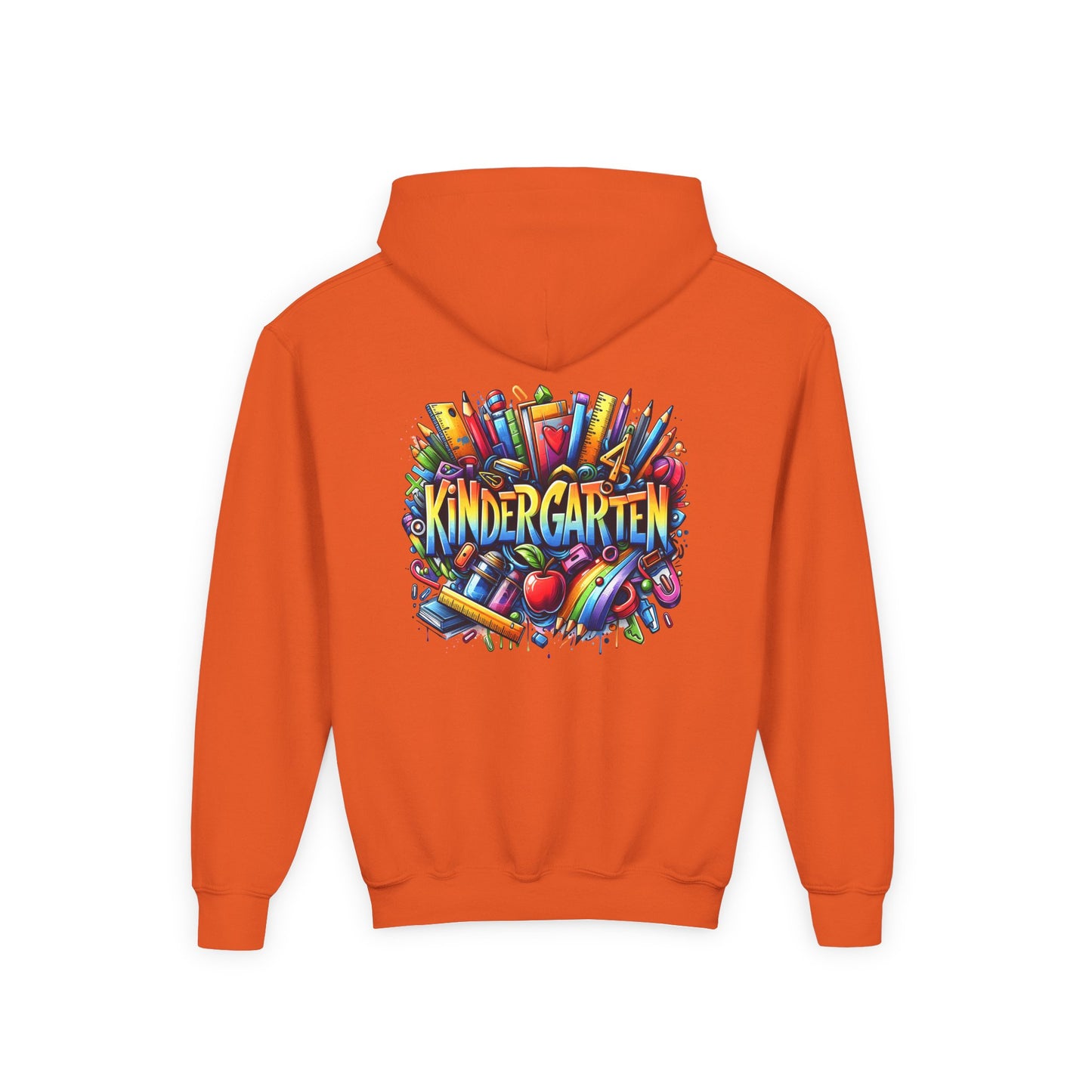 Kindergarten Kids Hoodie — Colorful School Supplies Back-to-School Sweatshirt