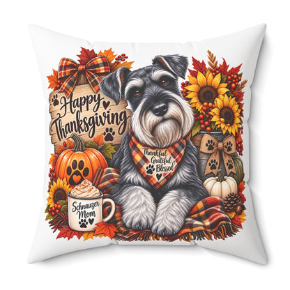 Happy Thanksgiving Schnauzer Pillow — Fall Decor Square Cushion