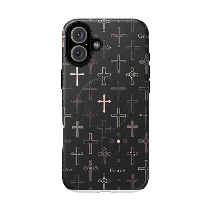 Magnetic Phone Case — Black Crosses "Grace" Protective Cover