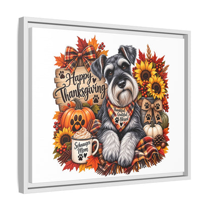 Happy Thanksgiving Schnauzer Framed Canvas — Autumn Dog Wall Art