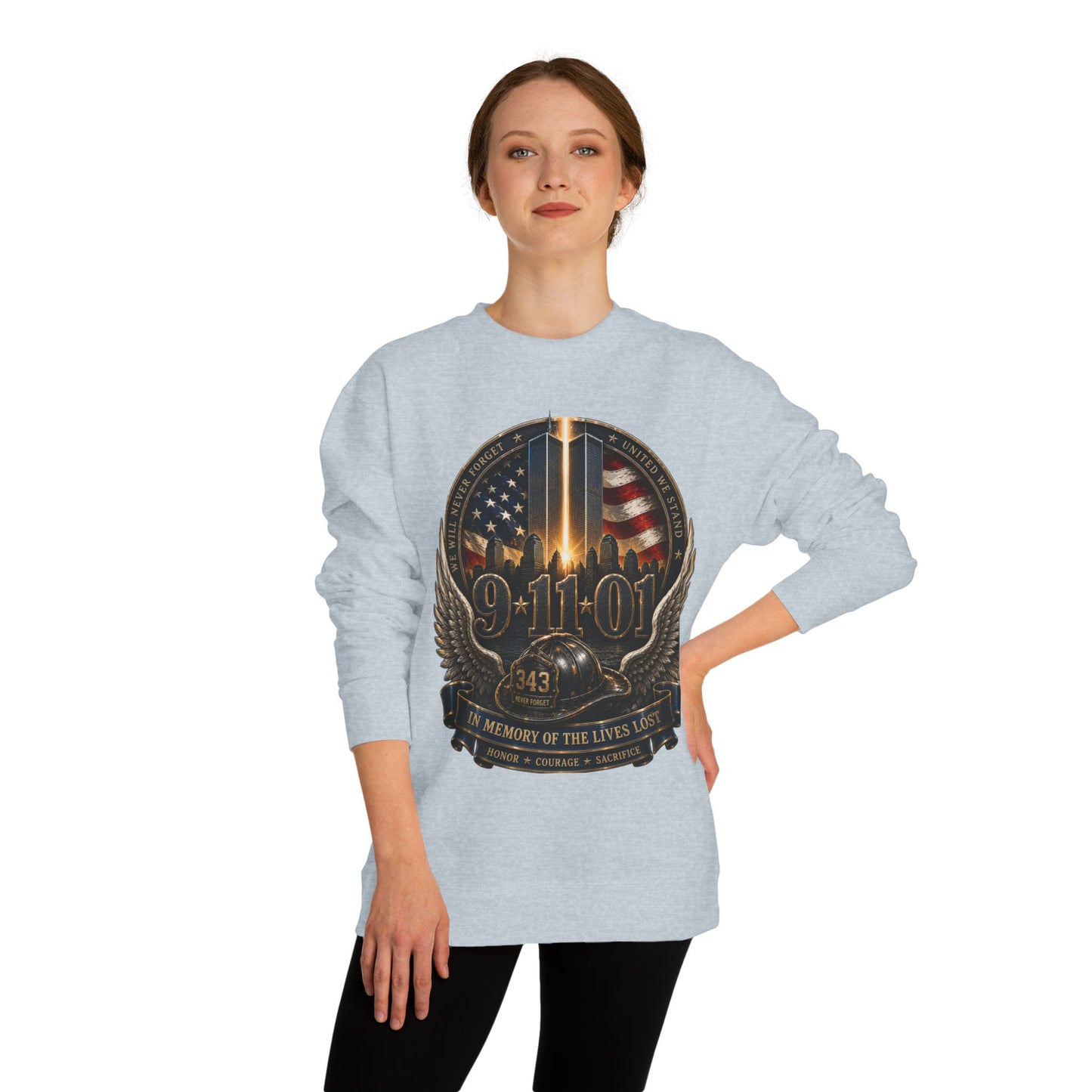 9/11 Memorial Crewneck Sweatshirt — Tribute to Fallen Heroes