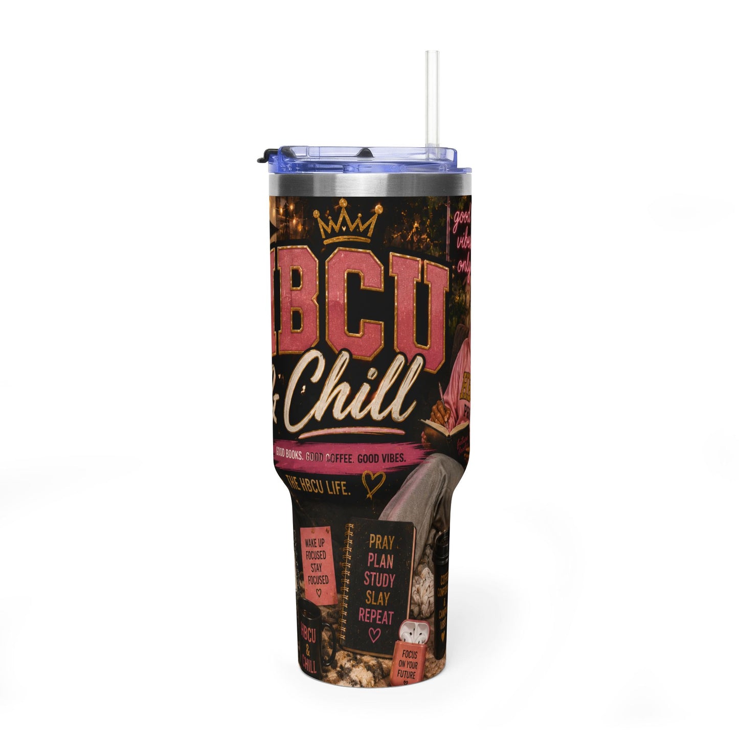 HBCU & Chill 40oz Vacuum Tumbler — Insulated Travel Mug for Students & Alumni