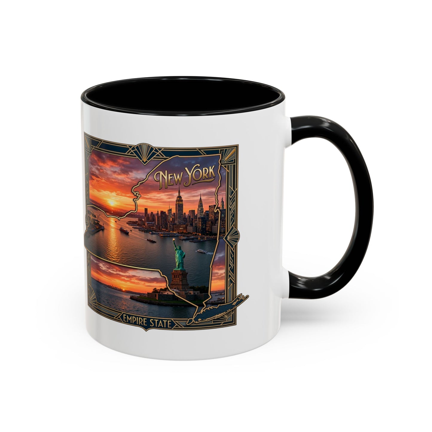 New York Skyline Accent Coffee Mug — Empire State Sunset Scene (11/15oz)
