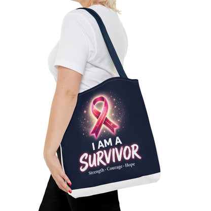 Survivor Ribbon Tote Bag — "I Am A Survivor" Breast Cancer Awareness Tote
