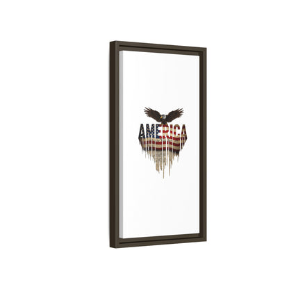 America Eagle Matte Canvas Framed Wall Art — Patriotic USA Flag Typography Print