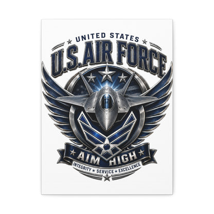U.S. Air Force 'Aim High' Canvas – Military Jet Emblem Wall Art