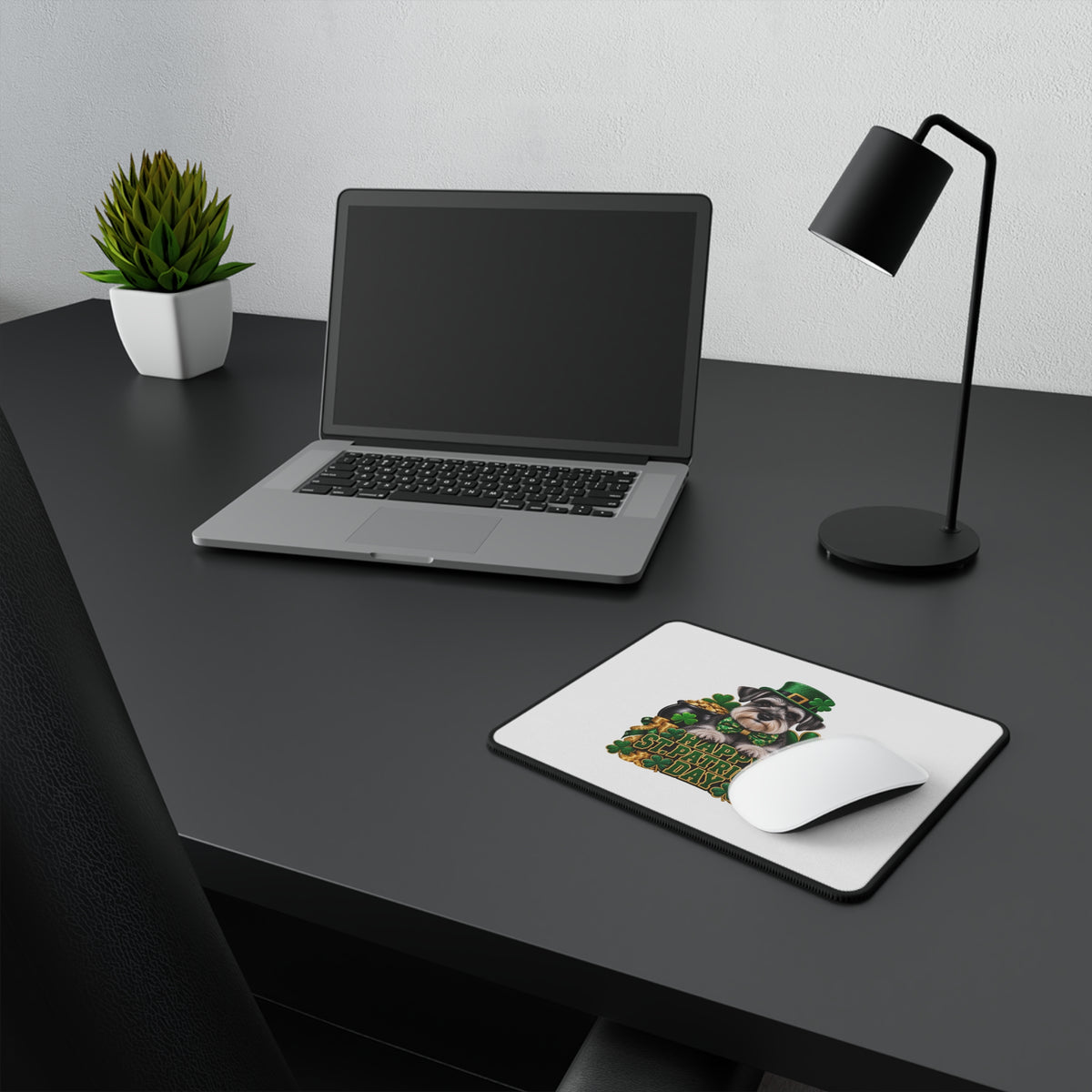 St. Patrick’s Day Schnauzer Gaming Mouse Pad — Non-Slip Lucky Shamrock Design