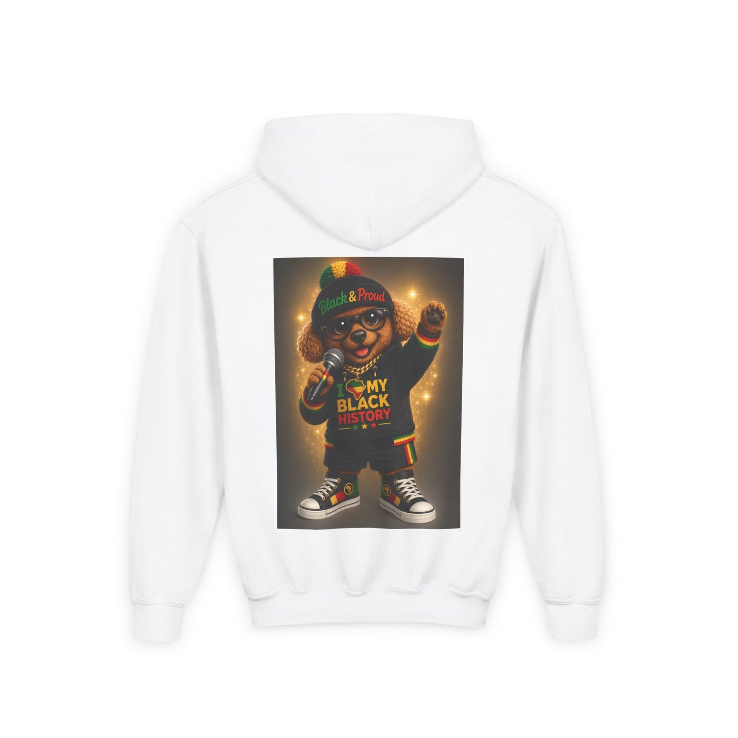 Youth Hoodie — Rasta Kid "I Love My Black History" Graphic Sweatshirt