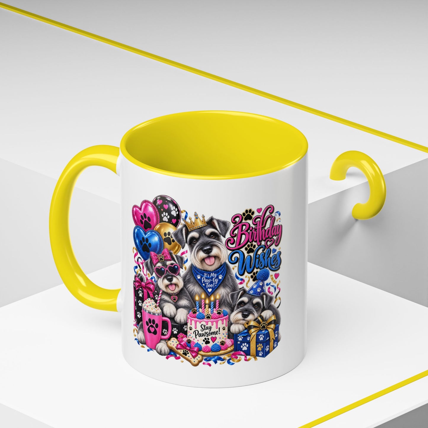 Birthday Wishes Dog Coffee Mug — Cute Paw Print Celebration Mug (11/15oz)