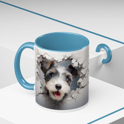 Minature Schnauzer Puppy Peek Accent Coffee Mug — Cute Dog Breakthrough Design (11/15oz)