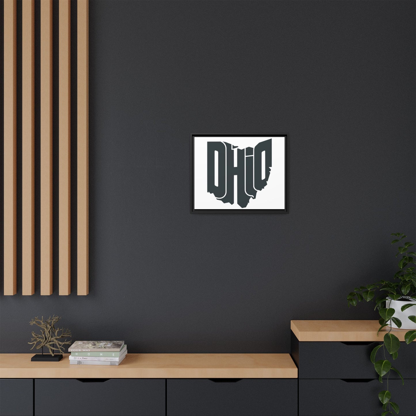 Ohio State Silhouette Matte Framed Canvas — Modern State Wall Art
