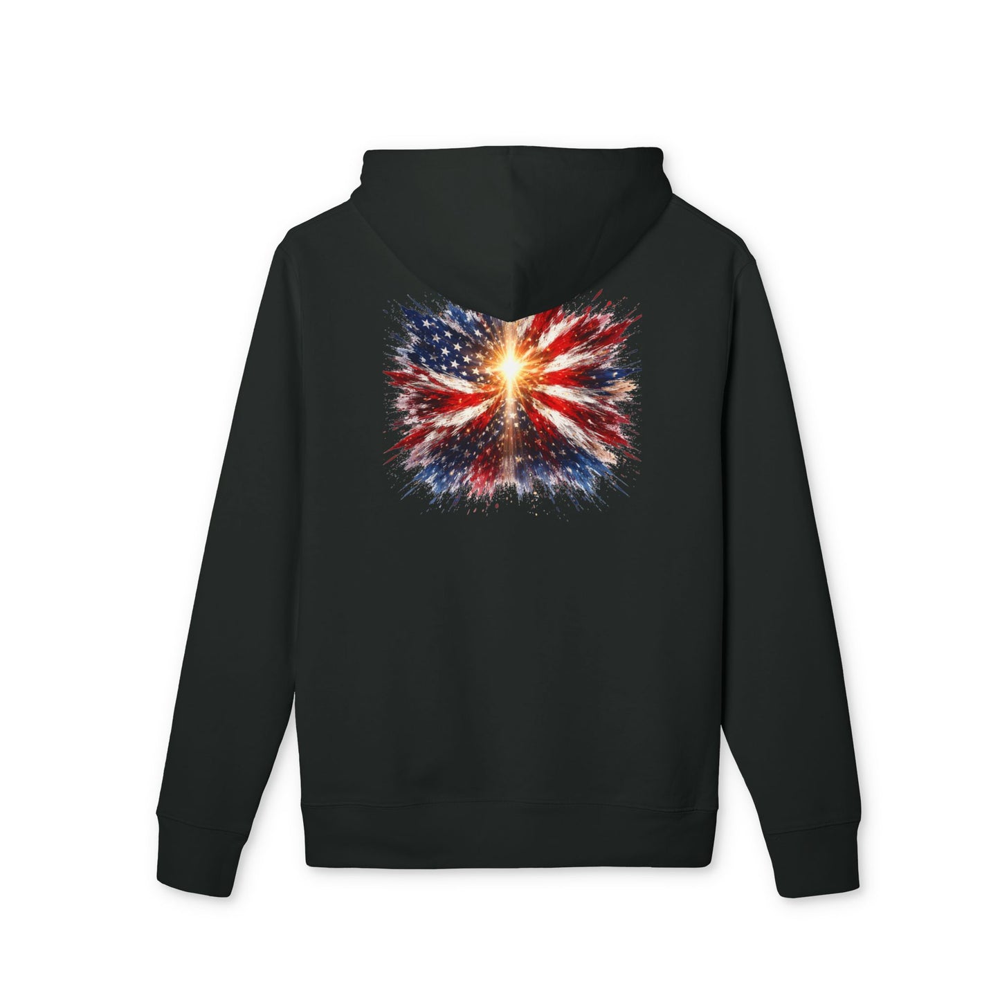 American Flag Explosion Hoodie — Patriotic Firework Pullover