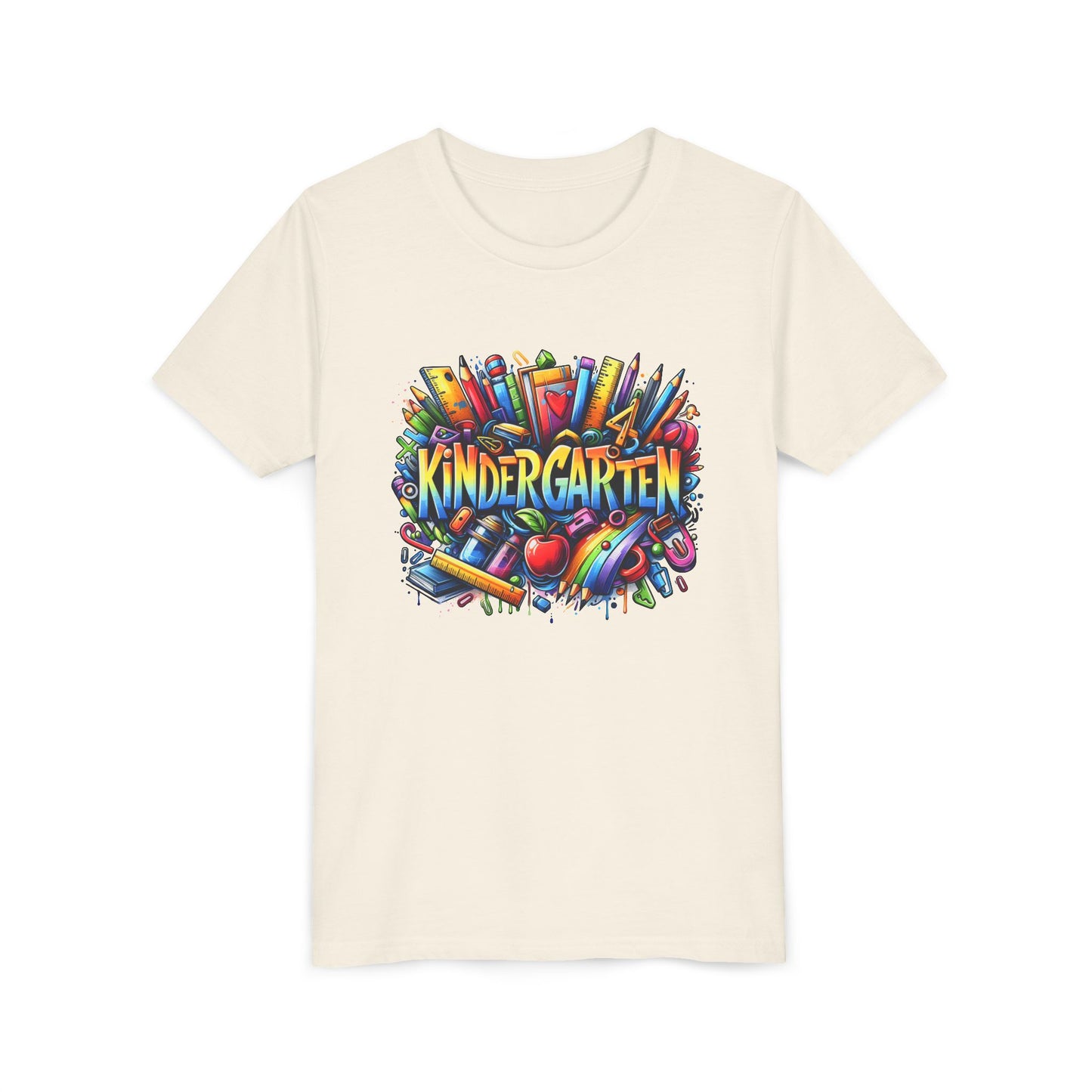 Kindergarten Colorful School Supplies Youth Tee — Back-to-School Kids T-Shirt