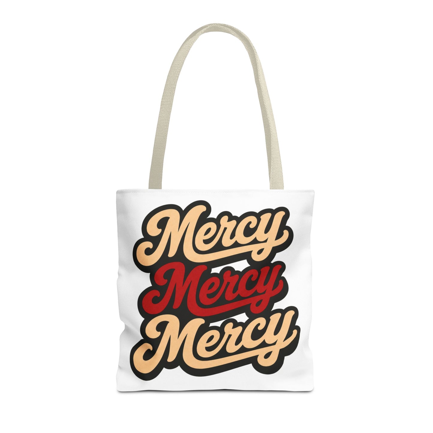 Mercy Mercy Mercy Retro Script Tote Bag — Vintage Typography Canvas Tote