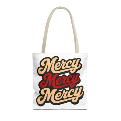 Mercy Mercy Mercy Retro Script Tote Bag — Vintage Typography Canvas Tote
