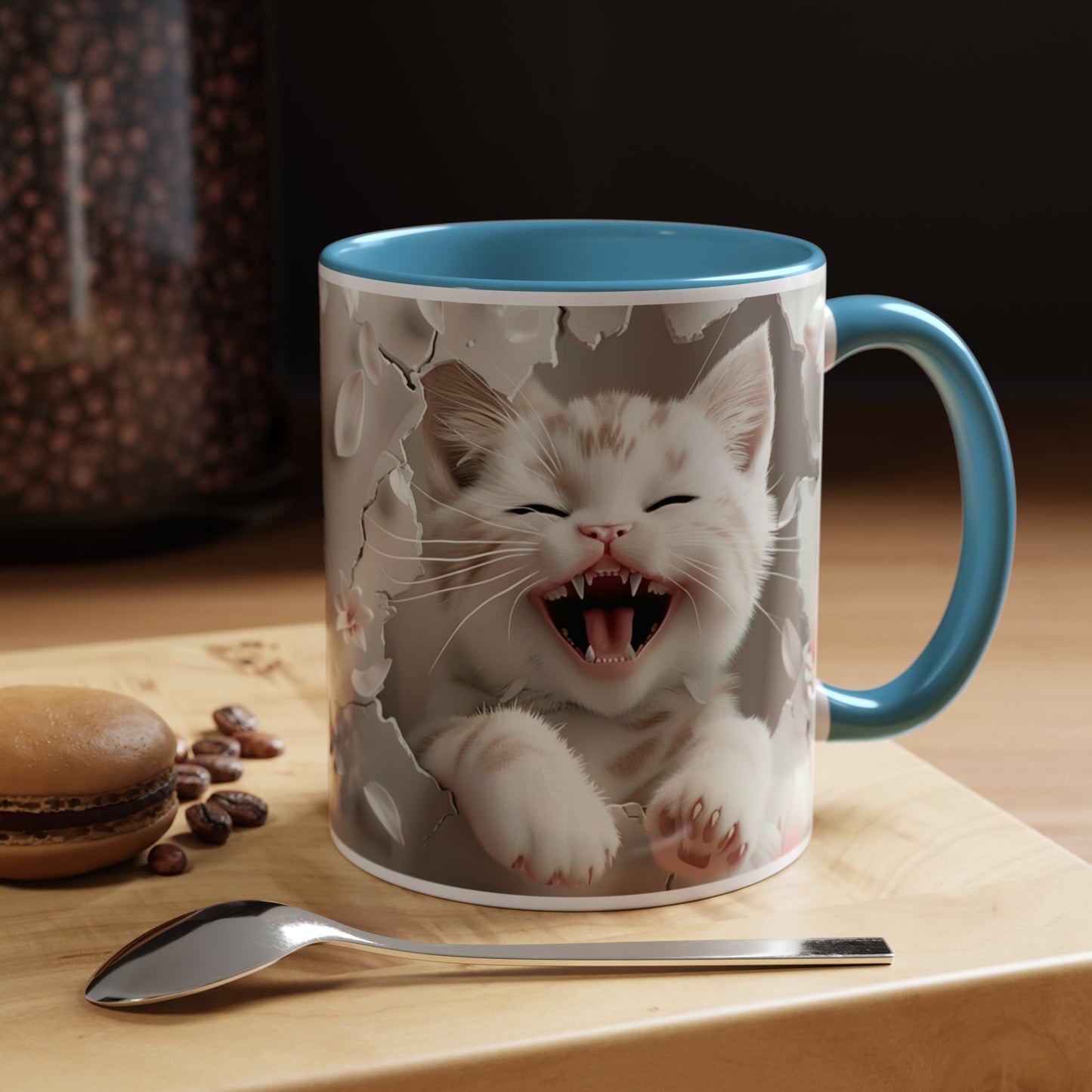 Playful Kitten Accent Coffee Mug — Cute Cat Floral 11/15oz