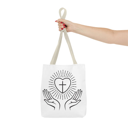 Christian Prayer Tote Bag — Heart & Cross Design