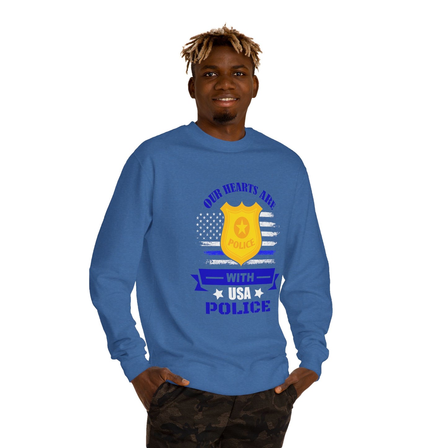 Police Support Sweatshirt — "Our Hearts Are With USA Police" Crewneck