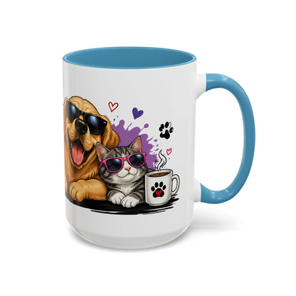 Dog and Cat Coffee Mug – "Life is Better with a Cat" Accent Ceramic Mug