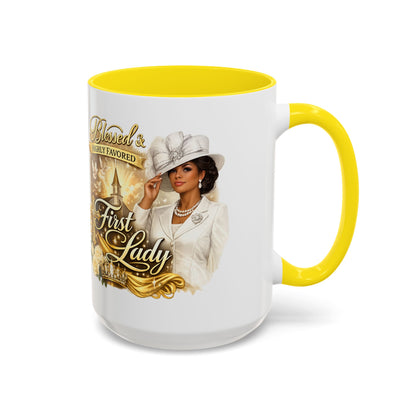 First Lady Inspirational Coffee Mug — "Blessed & Highly Favored" Accent Ceramic Mug